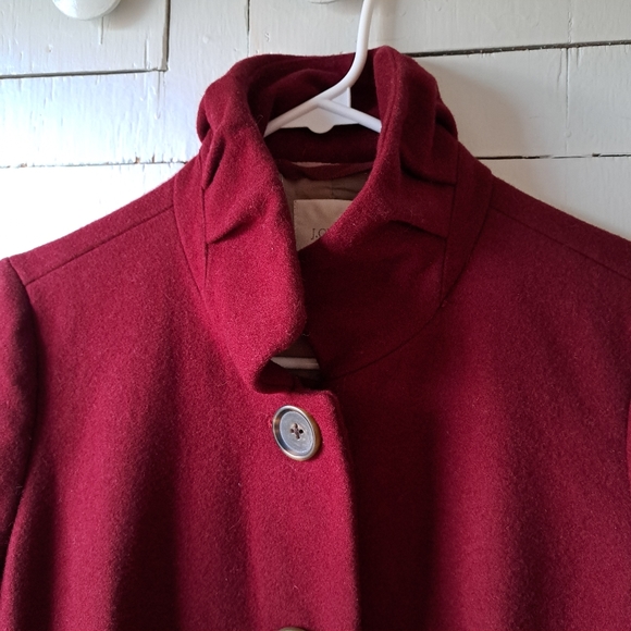 J. Crew Uptown Burgundy Wool Blend High Collar Dress Trench Coat SZ 6 - Picture 4 of 14